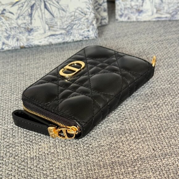 NWT Dior Caro Dahlia Women's Zipped Wallet Black Leather Coin Purse - Picture 3 of 8